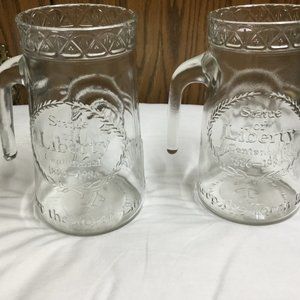 Two Matching Statue Of Liberty Centennial Glass Mugs